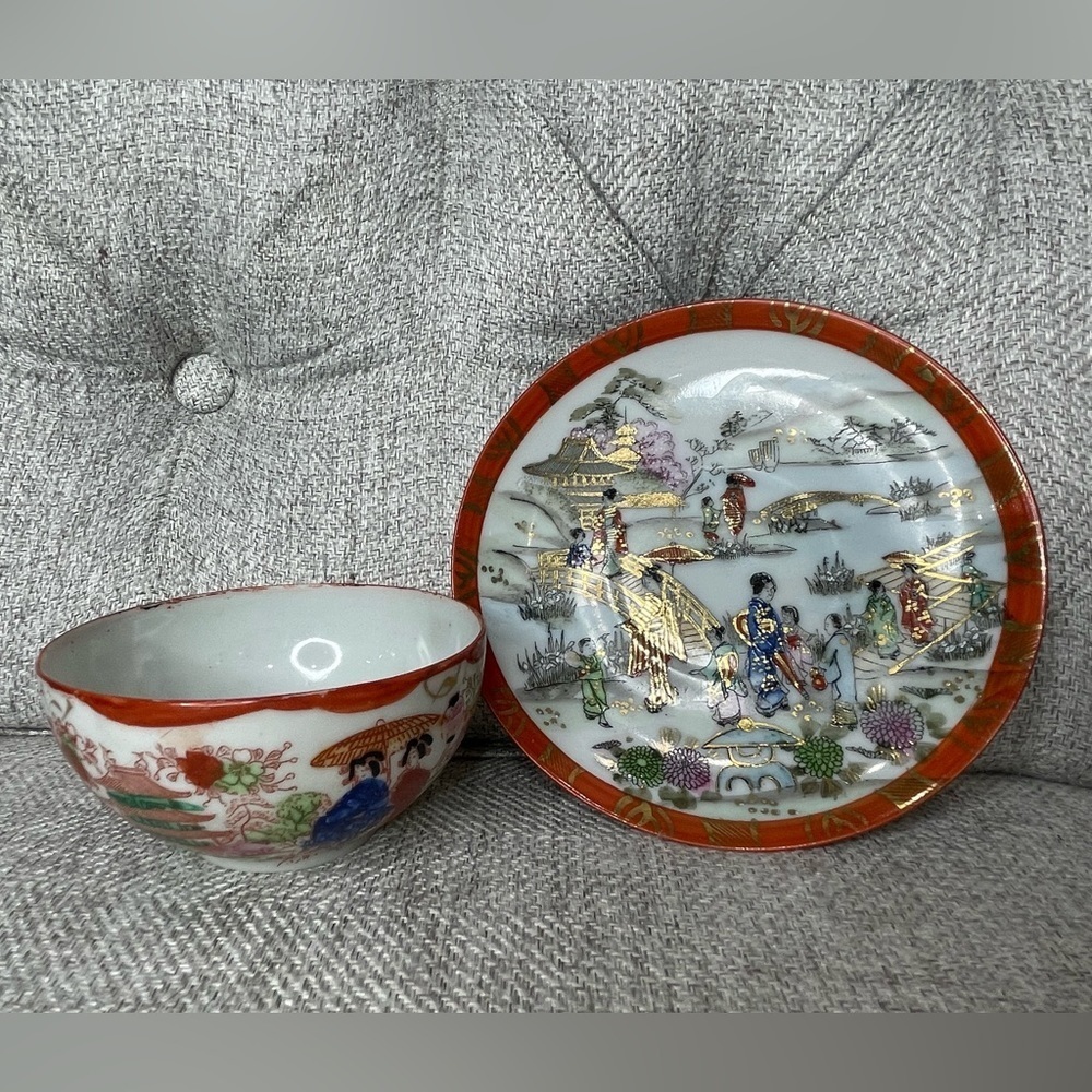Vintage Japanese Hand Painted Eggshell Porcelain Tea Cup And Saucer